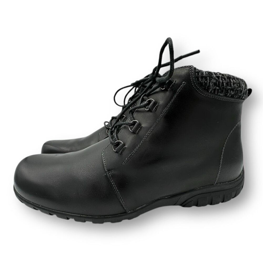 Propet Womens Delaney Zip Lace Up Leather Ankle Boots Black Size 11